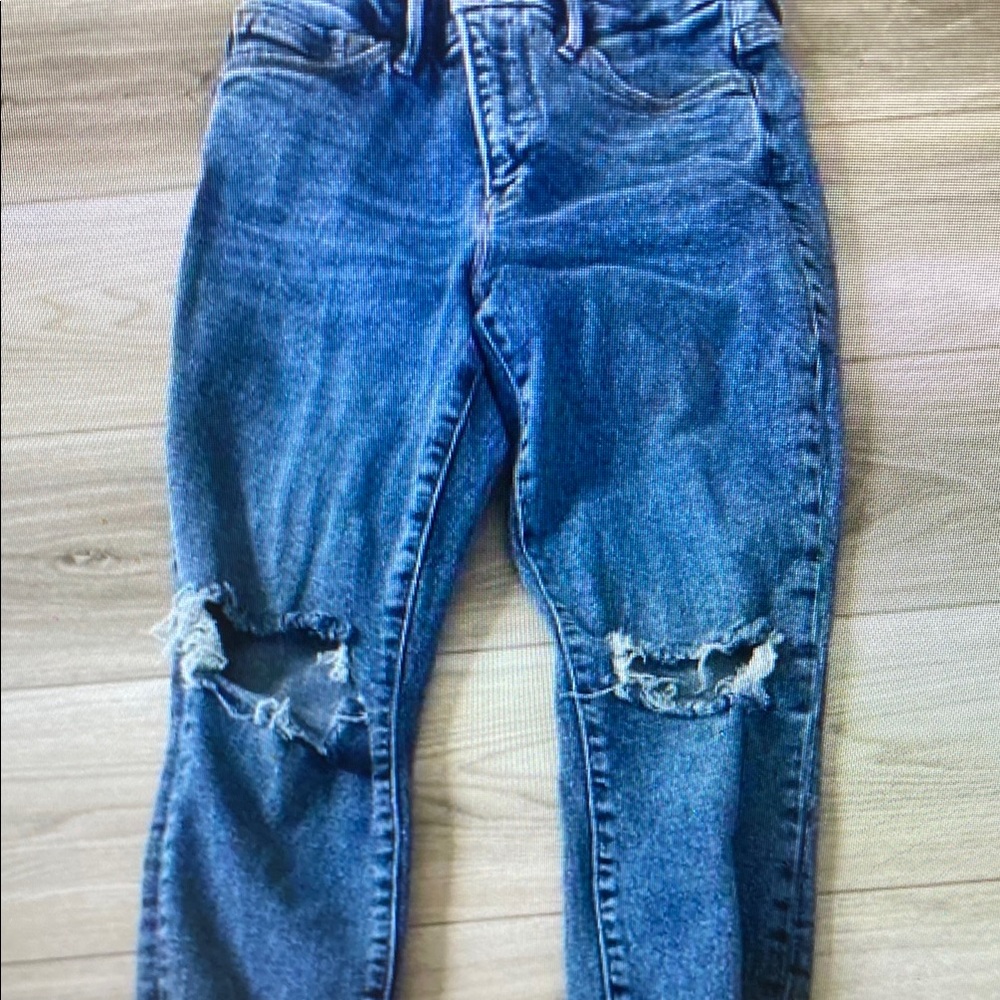 Good American Womens Blue Denim Ripped‎ Knees Frayed Hems Skinny Jeans Size 2/26